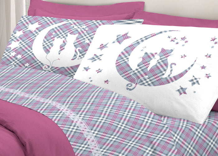 Completo Lenzuola Letto Pensieri Delicati 100% Cotone Dillo Alla Luna - Piazza E Mezza - Rosa