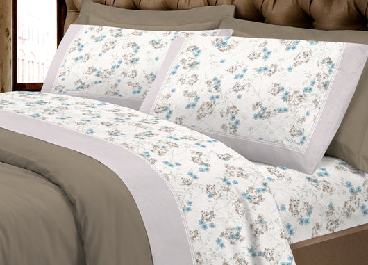 Completo Lenzuola In Morbida Flanella Linea Europa Disegno Petra - Matrimoniale - Beige