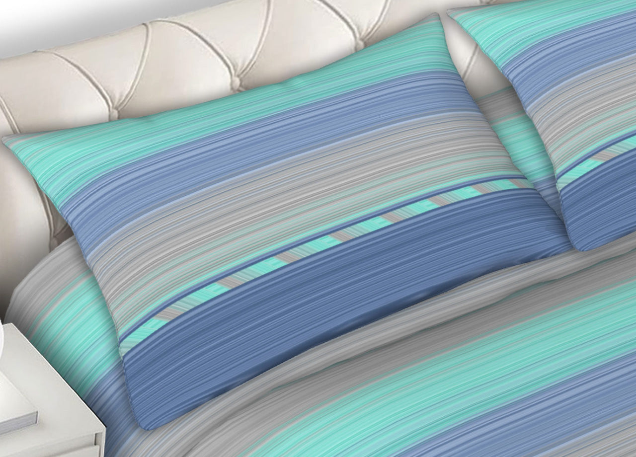 Completo Lenzuola 100% Cotone Made Italy Disegno Frame C.N - Matrimoniale - Blu