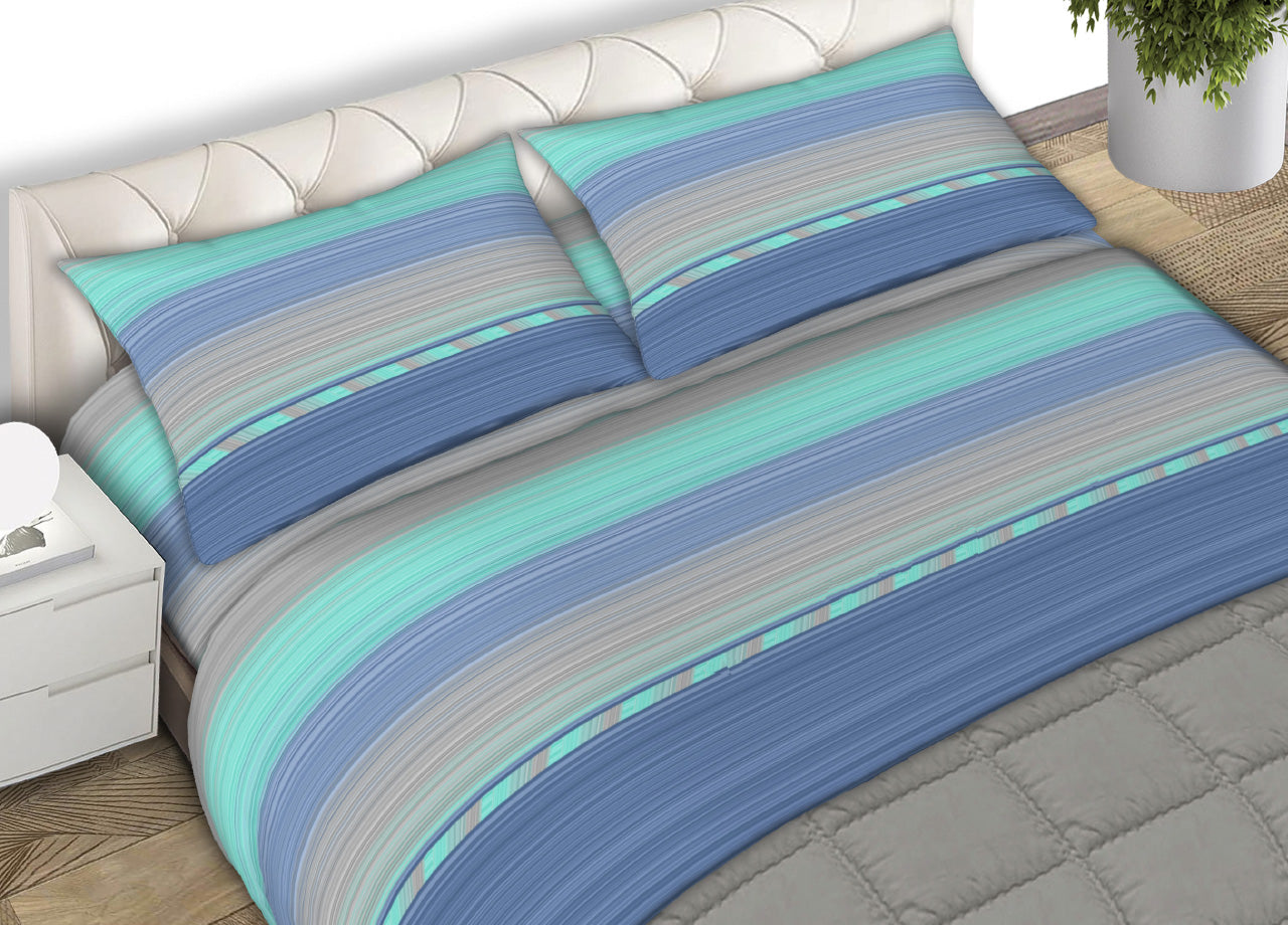 Completo Lenzuola 100% Cotone Made Italy Disegno Frame C.N - Matrimoniale - Blu