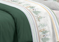 Completo Lenzuola Letto Pensieri Delicati 100% Cotone Disegno Gufi - Singolo - Verde