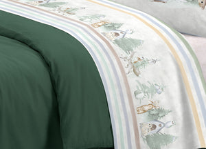Completo Lenzuola Letto Pensieri Delicati 100% Cotone Disegno Gufi - Singolo - Verde