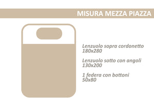 Completo Lenzuola Letto 100% Cotone Made In Italy Disegno Padel - Piazza e Mezza - Beige