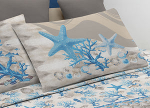 Completo Lenzuola Letto Pensieri Delicati 100% Cotone Dis. Marina New - Matrimoniale - Azzurro