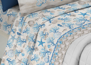 Completo Lenzuola Letto Pensieri Delicati 100% Cotone Dis. Marina New - Matrimoniale - Azzurro