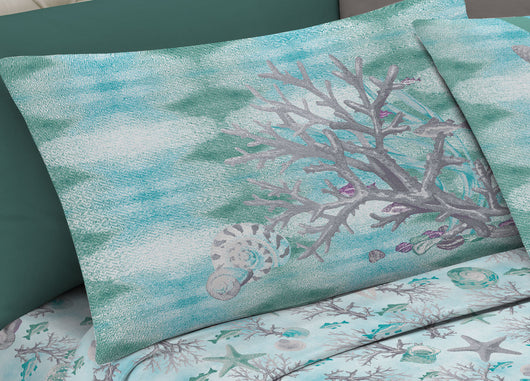 Completo Lenzuola Letto Pensieri Delicati 100% Cotone Dis. Marina New - Singolo - Verde