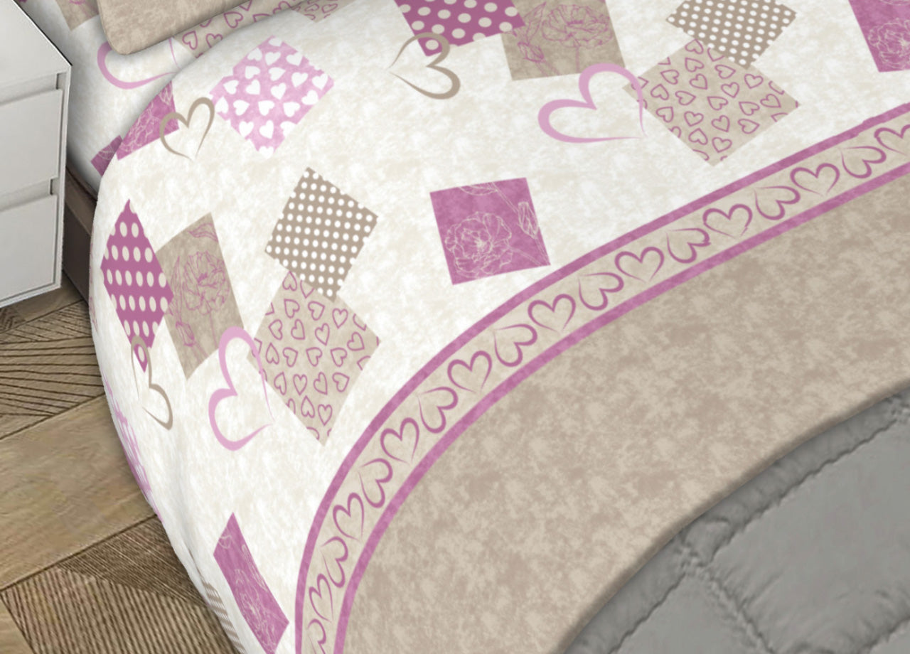 Completo Lenzuola 100% Cotone Made Italy Disegno Style C.N - Matrimoniale - Tortora