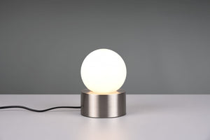 COUNTESS LAMPADA DA TAVOLO BASE IN METALLO ACCIAIO CON VETRO BIANCO ACCENSIONE TOUCH H. 17CM 1 LUCE ATTACCO E14