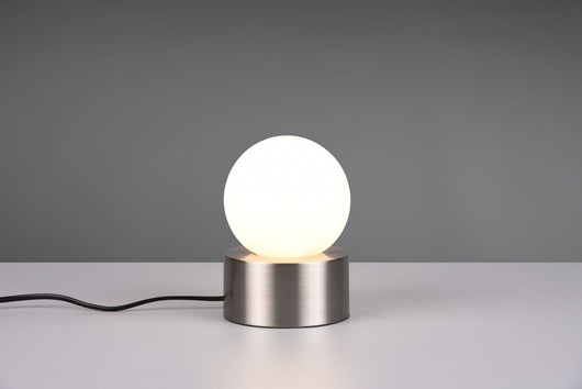 COUNTESS LAMPADA DA TAVOLO BASE IN METALLO ACCIAIO CON VETRO BIANCO ACCENSIONE TOUCH H. 17CM 1 LUCE ATTACCO E14