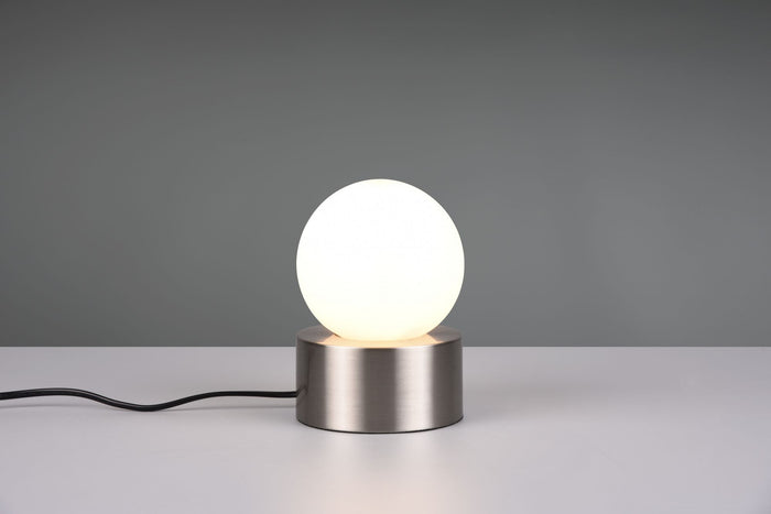 COUNTESS LAMPADA DA TAVOLO BASE IN METALLO ACCIAIO CON VETRO BIANCO ACCENSIONE TOUCH H. 17CM 1 LUCE ATTACCO E14