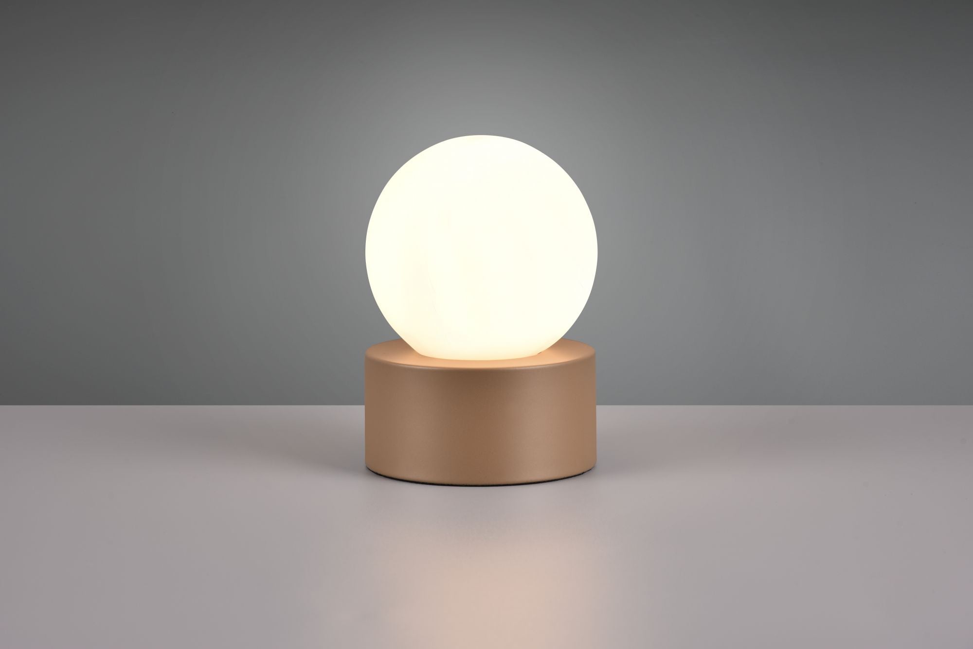COUNTESS LAMPADA DA TAVOLO BASE METALLO EFFETTO LEGNO E VETRO SFERA BIANCO ACCENSIONE TOUCH H. 17CM 1 LUCE ATTACCO E14