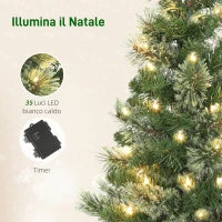 Albero di Natale Piccolo Alto 60 cm con 35 Luci LED Bianche, 68 Rami Folti e Ignifughi, Verde