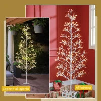 Albero di Natale Artificiale con 384 Luci LED Bianche e Rami Pieghevoli, in PP e Acciaio, Ø20x180 cm, Bianco