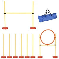 Set Agility Dog 3 Esercizi: Slalom, Ostacoli, Anello, per Addestramento Cani, Portatile, 2.5 kg, Giallo e Rosso
