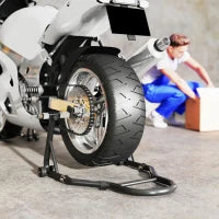 Set 2 Cavalletti Alzamoto Regolabili a Triangolo in Acciaio con Rotelle e Forcelle a U e L, Nero