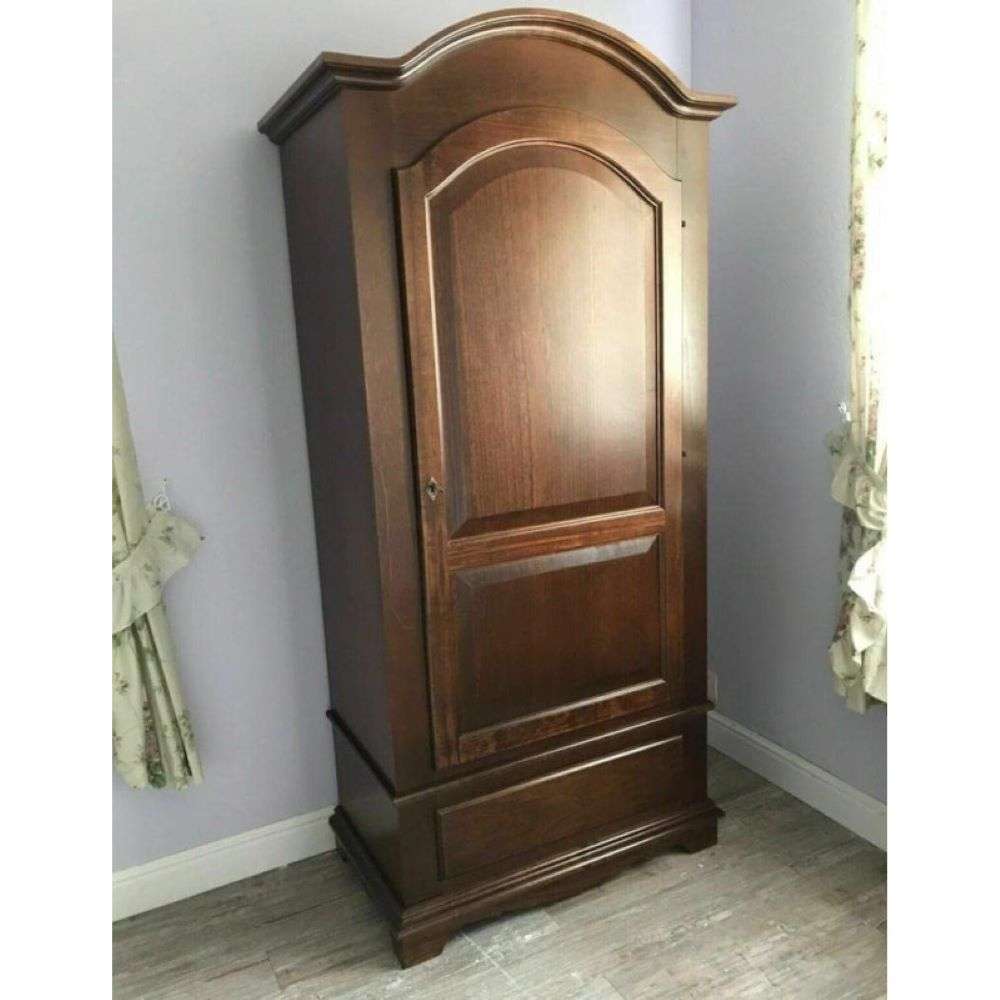 Armadio con 1 anta 1 cassetto appendiabiti con bastone in legno massello e mdf con rifinitura in noce lucido 96x56x196 H