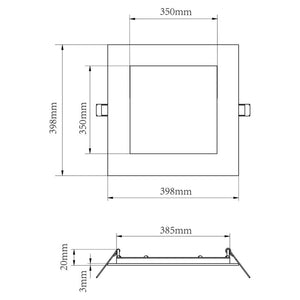 Faretto LED incasso pannello quadrato slim DMX RGB multicolore luce calda 24V impermeabile cromoterapia box doccia bagno 37W foro 380x380