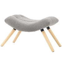 Pouf moderno con rivestimento in pile e gambe in legno, imbottito, per soggiorno, camera da letto, ingresso, Grigio chiaro