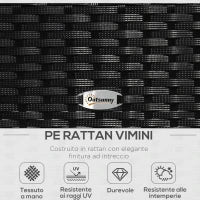 Set da Giardino 4 Pezzi in Rattan PE con Tavolino da Giardino, 2 Poltroncine e Divano 2 posti, Nero e Crema