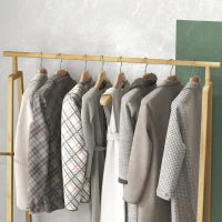 Appendiabiti a Doghe in Bambù con Gruccia Laterale e Spazio per Scarpe, 110x42x152 cm, color Legno