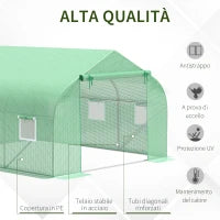 Serra da Giardino 3.5 x 3 x 2m con Tetto Spiovente in PE, Porta e 6 Finestre, Verde
