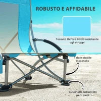 Set 2 Sedie da Spiaggia Pieghevoli con Braccioli con Portabicchieri e Borsa di Trasporto, Blu