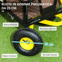Carrello da Giardino in Acciaio con Capacità 200 kg e Pareti Laterali Rimovibili, 104x54x51 cm, Nero e Giallo