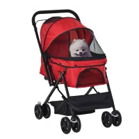 Passeggino per Cani Piccoli Pieghevole con Maniglione Girevole e Ruote con Freni, 76.5x52x95cm, Rosso