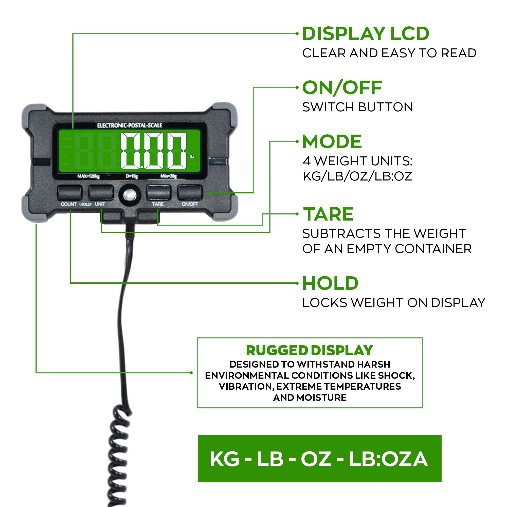 Denagram - Bilancia Industriale Pesa Pacchi 120Kg con Display LCD a Batteria e USB