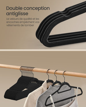 Grucce in velluto confezione da 50 antiscivolo con ganci girevoli lunghezza 45 cm per cappotti abiti pantaloni cravatte nero 12_0005078