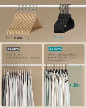 Grucce in velluto confezione da 50 antiscivolo con ganci girevoli lunghezza 45 cm per cappotti abiti pantaloni cravatte nero 12_0005078