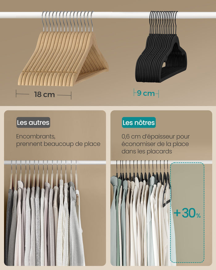 Grucce in velluto confezione da 50 antiscivolo con ganci girevoli lunghezza 45 cm per cappotti abiti pantaloni cravatte nero 12_0005078