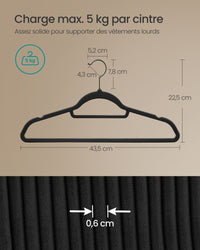 Grucce in velluto confezione da 50 antiscivolo con ganci girevoli lunghezza 45 cm per cappotti abiti pantaloni cravatte nero 12_0005078