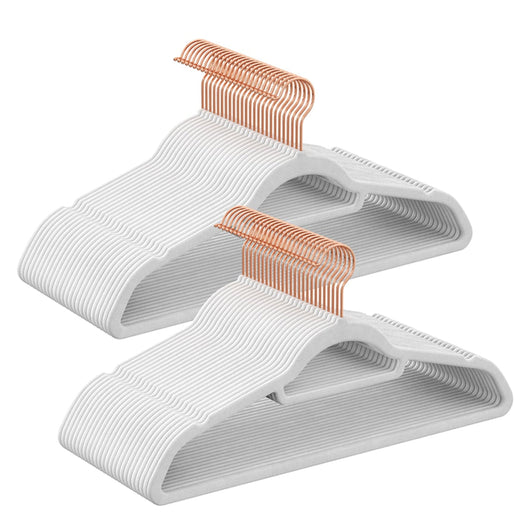 Set di 30 grucce in velluto antiscivolo con ganci girevoli color oro rosa lunghezza 45 cm per cappotti abiti pantaloni cravatte bianco 12_0005077