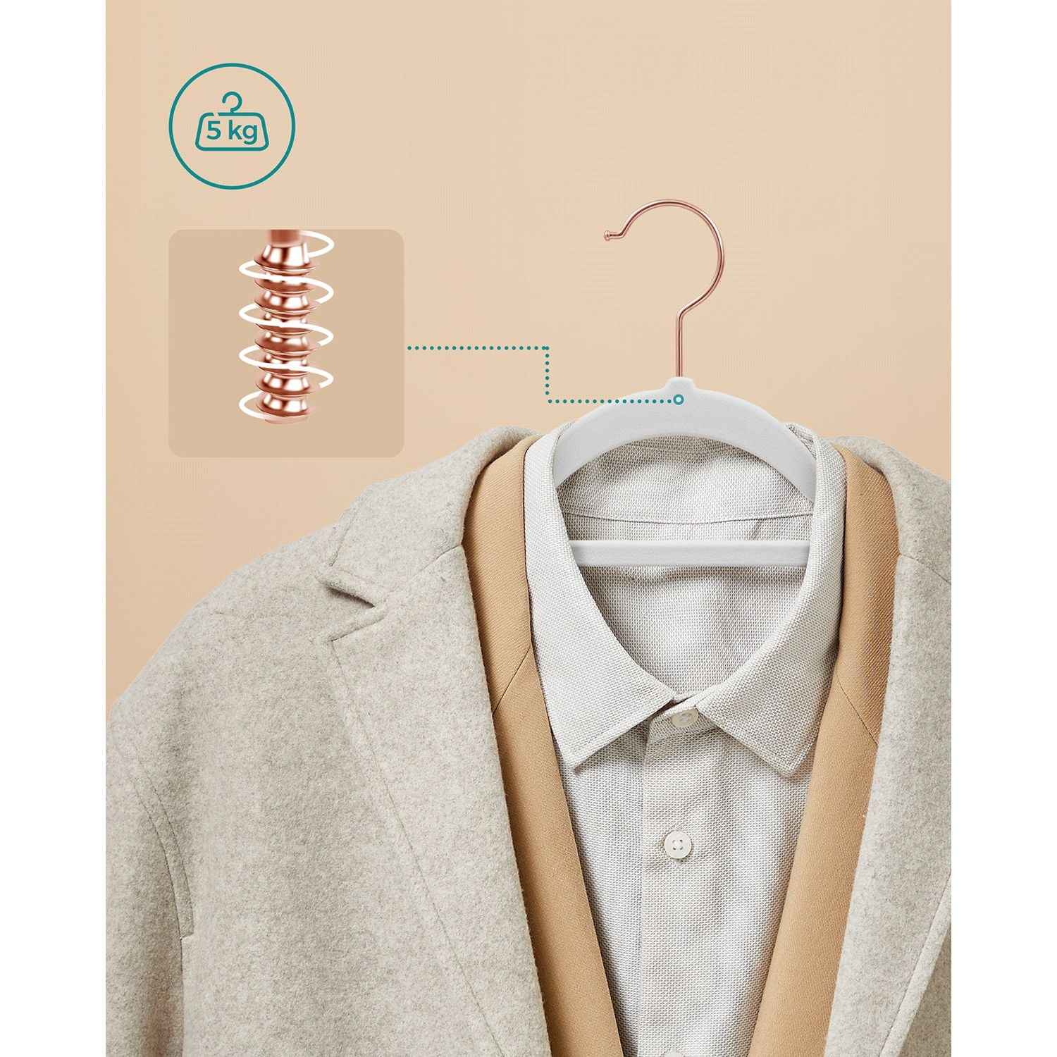 Set di 30 grucce in velluto antiscivolo con ganci girevoli color oro rosa lunghezza 45 cm per cappotti abiti pantaloni cravatte bianco 12_0005077