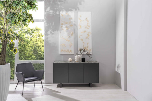 Pegaso - Credenza a 3 ante (150 x 45 x H 85 cm) in ceramica grigio scuro