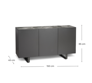 Pegaso - Credenza a 3 ante (150 x 45 x H 85 cm) in ceramica grigio scuro