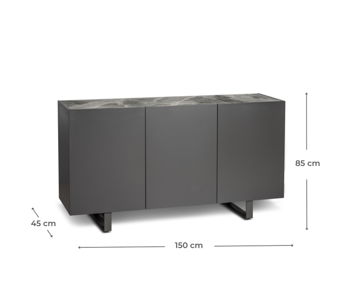 Pegaso - Credenza a 3 ante (150 x 45 x H 85 cm) in ceramica grigio scuro