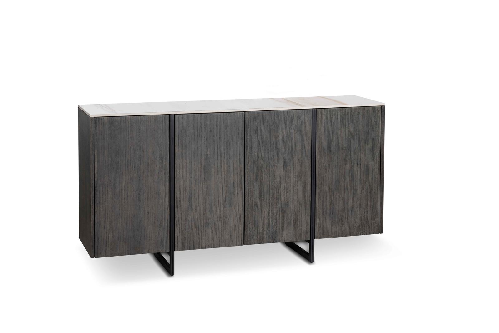 Alpha - Credenza a 4 ante (160 x 40 x H 85 cm) in ceramica grigio scuro