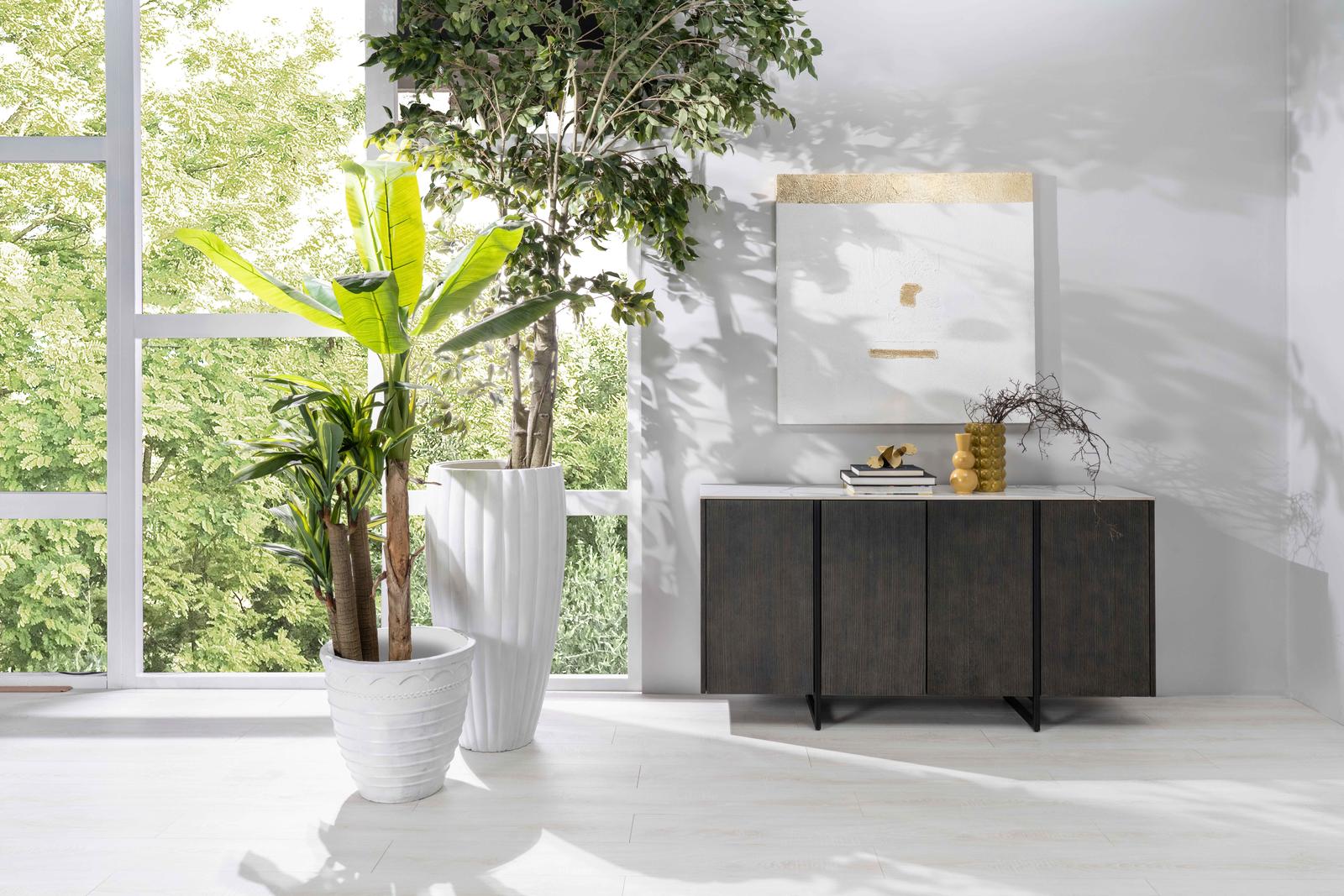 Alpha - Credenza a 4 ante (160 x 40 x H 85 cm) in ceramica grigio scuro