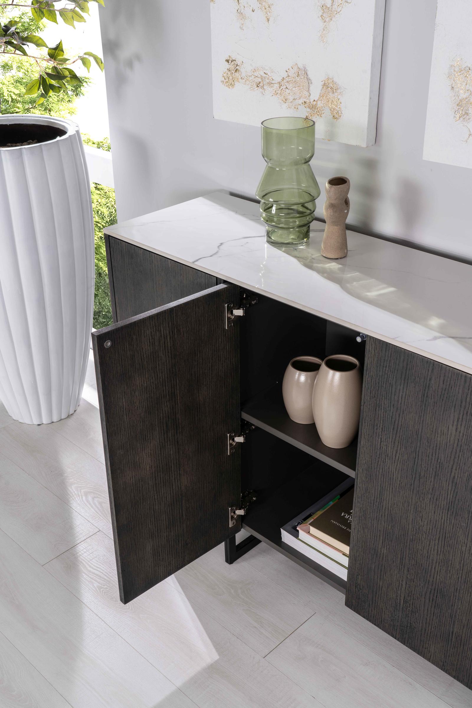 Alpha - Credenza a 4 ante (160 x 40 x H 85 cm) in ceramica grigio scuro