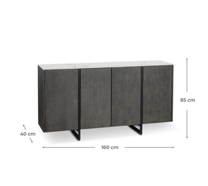 Alpha - Credenza a 4 ante (160 x 40 x H 85 cm) in ceramica grigio scuro