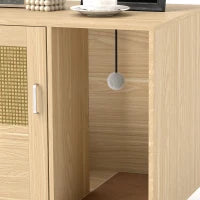 Mobile Lettiera 2-in-1 con Porta in Rattan e Tappetino, 80x50x50 cm, Rovere