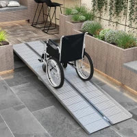 Rampa per Sedia a Rotelle e Scooter per Disabili Pieghevole e Antiscivolo in Alluminio, 305x73.5x5 cm, Argento