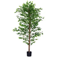 Pianta di Ficus Artificiale da 180 cm per Interni ed Esterni con Vaso in Metallo Riempito, Verde