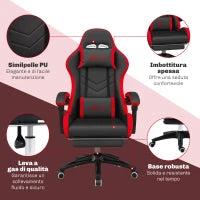Sedia da Gaming con Altezza Regolabile e Schienale Reclinabile, 65x65x121-129 cm, Nero e Rosso