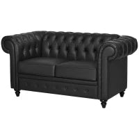 Divano 2 Posti in Stile Chesterfield in Pelle PU con Cuscino Rimovibile, 160x84x80 cm, Nero