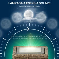 Lampada Solare da Giardino con Pannello di Ricarica, in Acciaio e Rattan, 15.5x15.5x69 cm, Nero e Marrone