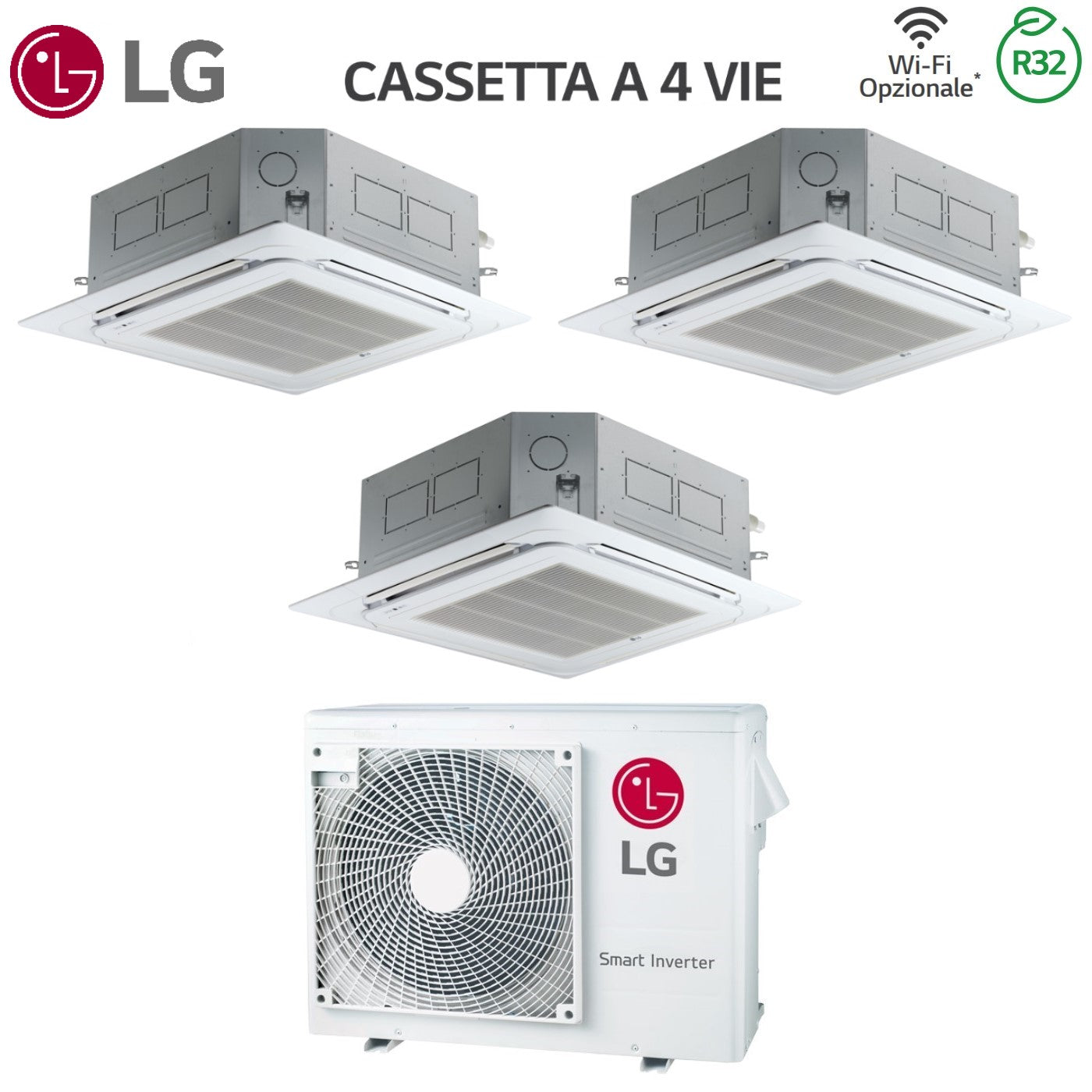 Climatizzatore Condizionatore LG Trial Split Inverter a Cassetta 12+12+12 con MU3R21 R-32 Wi-Fi Optional 12000+12000+12000 con Griglia Inclusa