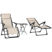 Set 2 Sedie Sdraio a Gravità Zero Pieghevoli con Schienale Regolabile e Tavolino, Beige